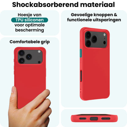 Forterra iPhone 17 Pro Max Hoesje Siliconen Backcover Lichtgewicht - Rood