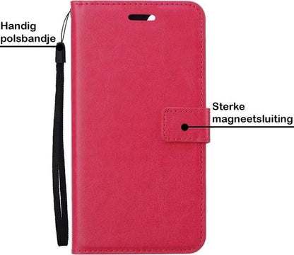 Forterra iPhone 12 Mini Hoesje Bookcase Cover met Kaarthouder - Donkerroze