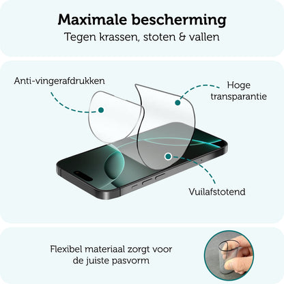 Forterra iPhone 16 Pro Max Screenprotector Flexibel Glas met Installatieframe