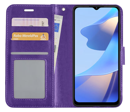 Forterra OPPO A16s Hoesje Bookcase Cover met Kaarthouder - Paars
