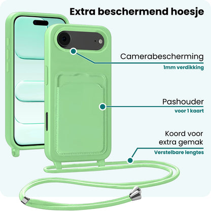 Forterra iPhone Air Hoesje Met Telefoonkoord en Pasjeshouder Siliconen - Groen