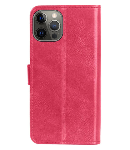 Forterra iPhone 13 Pro Hoesje Bookcase Cover met Kaarthouder - Donkerroze