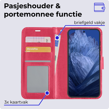 Forterra Google Pixel 8a Hoesje Bookcase Cover met Kaarthouder - Donkerroze