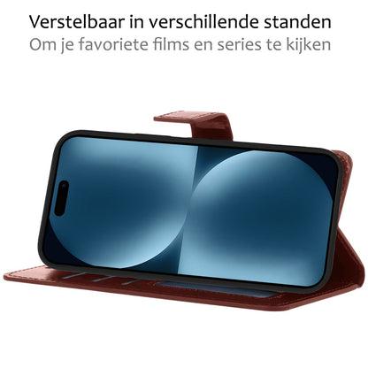 Forterra iPhone 15 Pro Max Hoesje Bookcase Cover met Kaarthouder - Bruin