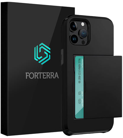 Forterra iPhone 14 Pro Max Hoesje Kaarthouder Hard Case Shockproof - Zwart