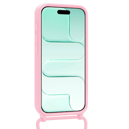 Forterra iPhone Air Hoesje Met Telefoonkoord en Pasjeshouder Siliconen - Lichtroze