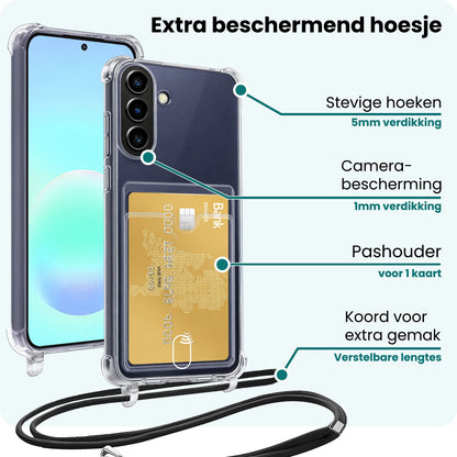 Forterra Samsung A57 Hoesje Kaarthouder met Koord Backcover Shockproof - Transparant