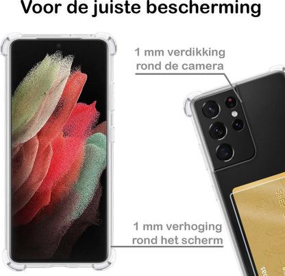 Forterra Samsung S21 Ultra Hoesje Kaarthouder Backcover Shockproof - Transparant