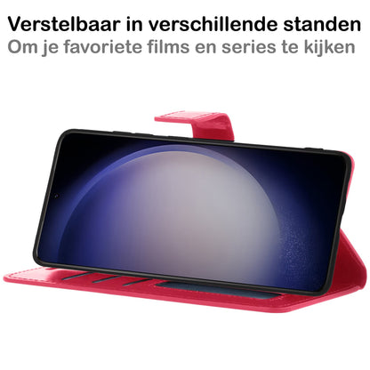 Forterra Samsung S23 Plus Hoesje Bookcase Cover met Kaarthouder - Donkerroze