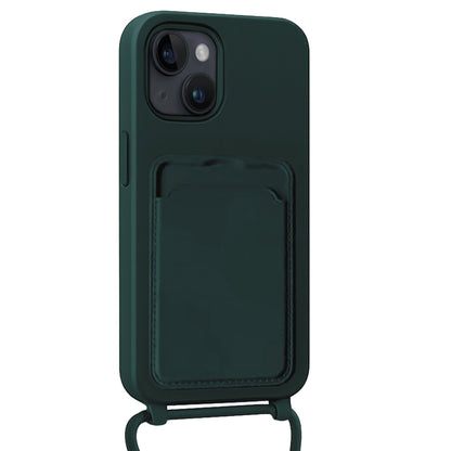 Forterra iPhone 15 Hoesje Met Telefoonkoord en Pasjeshouder Siliconen - Donkergroen
