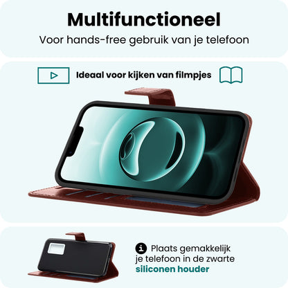Forterra iPhone 16e Hoesje Bookcase Cover met Kaarthouder - Bruin
