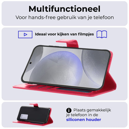 Forterra Samsung S24 Plus Hoesje Bookcase Cover met Kaarthouder - Donkerroze