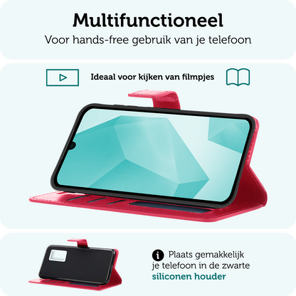 Forterra Samsung A16 Hoesje Bookcase Cover met Kaarthouder - Donkerroze