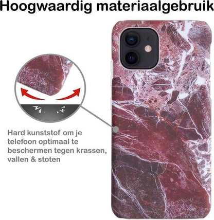 Forterra iPhone 12 Hoesje Marmer Hard Case Cover - Rood