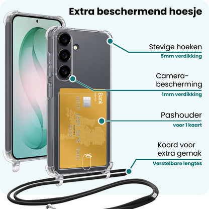 Forterra Samsung S26 Hoesje Kaarthouder met Koord Backcover Shockproof - Transparant