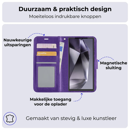 Forterra Samsung S24 Ultra Hoesje Bookcase Cover met Kaarthouder - Paars