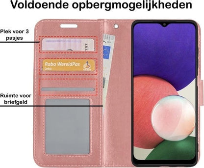 Forterra Samsung A22 4G Hoesje Bookcase Cover met Kaarthouder - Rosé goud