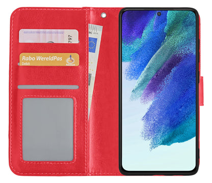 Forterra Samsung S21 FE Hoesje Bookcase Cover met Kaarthouder - Donkerroze