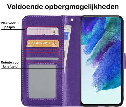Forterra Samsung S21 FE Hoesje Bookcase Cover met Kaarthouder - Paars