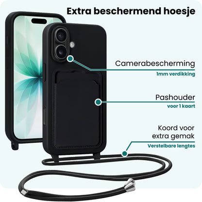 Forterra iPhone 17 Hoesje Met Telefoonkoord en Pasjeshouder Siliconen - Zwart