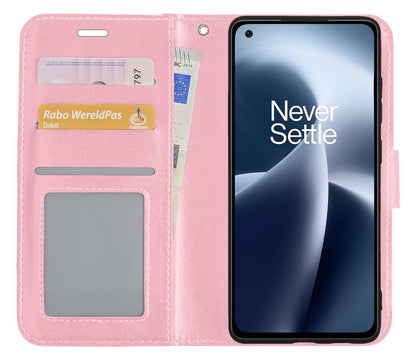 Forterra OnePlus Nord 2T Hoesje Bookcase Cover met Kaarthouder - Lichtroze