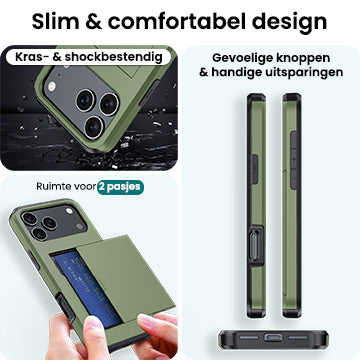 Forterra iPhone 17 Pro Max Hoesje Kaarthouder Hard Case Shockproof - Donkergroen