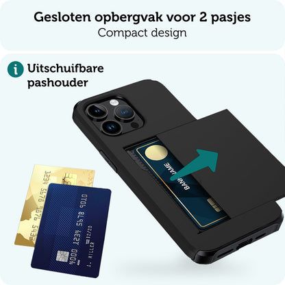 Forterra iPhone 14 Pro Max Hoesje Kaarthouder Hard Case Shockproof - Zwart