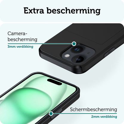 Forterra iPhone 15 Hoesje Kaarthouder Hard Case Shockproof - Zwart