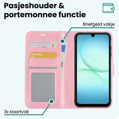 Forterra Samsung A17 Hoesje Bookcase Cover met Kaarthouder - Lichtroze