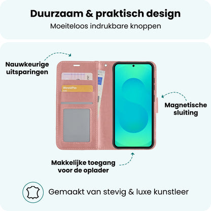 Forterra Samsung S25 Edge Hoesje Bookcase Cover met Kaarthouder - Rosé goud