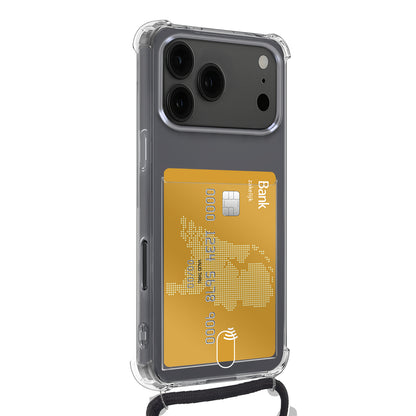 Forterra iPhone 17 Pro Hoesje Kaarthouder met Koord Backcover Shockproof - Transparant