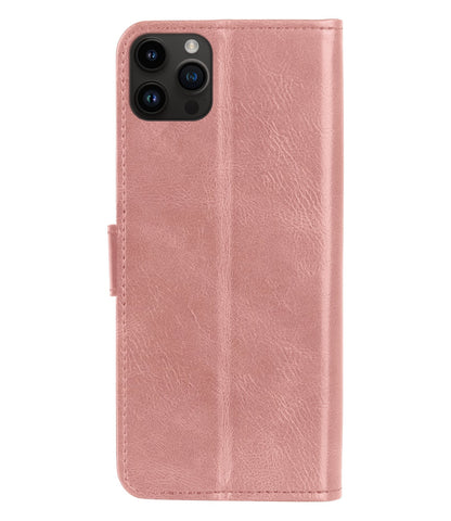 Forterra iPhone 15 Pro Max Hoesje Bookcase Cover met Kaarthouder - Rosé goud