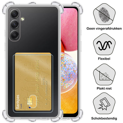 Forterra Samsung A14 Hoesje Kaarthouder Backcover Shockproof - Transparant