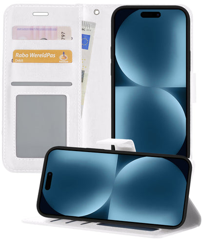 Forterra iPhone 15 Pro Max Hoesje Bookcase Cover met Kaarthouder - Wit