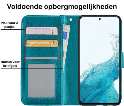 Forterra Samsung S22 Plus Hoesje Bookcase Cover met Kaarthouder - Turquoise