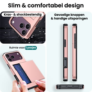 Forterra iPhone 18 Pro Max Hoesje Kaarthouder Hard Case Shockproof - Rosé goud