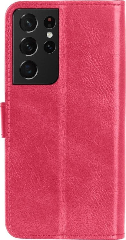 Forterra Samsung S21 Ultra Hoesje Bookcase Cover met Kaarthouder - Donkerroze