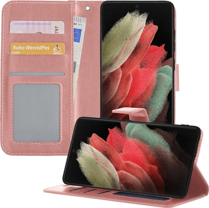Forterra Samsung S21 Ultra Hoesje Bookcase Cover met Kaarthouder - Rosé goud