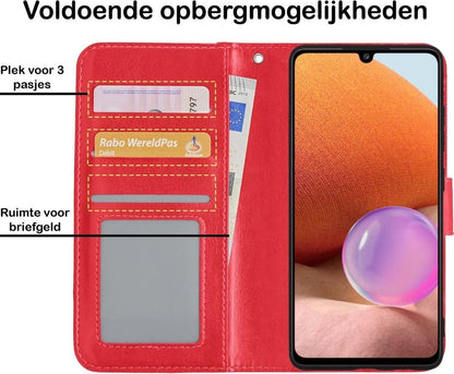 Forterra Samsung A32 4G Hoesje Bookcase Cover met Kaarthouder - Rood