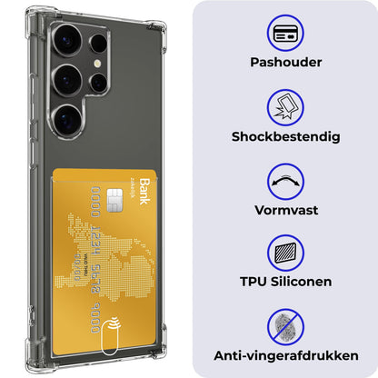Forterra Samsung S24 Ultra Hoesje Kaarthouder Backcover Shockproof - Transparant