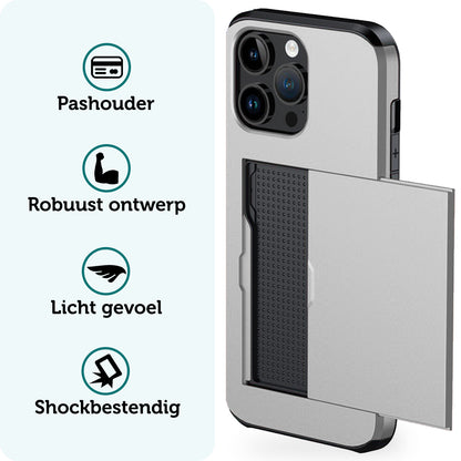 Forterra iPhone 15 Pro Hoesje Kaarthouder Hard Case Shockproof - Grijs