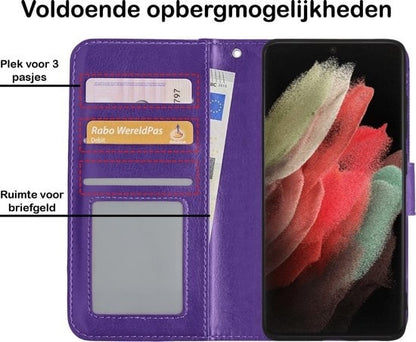 Forterra Samsung S21 Ultra Hoesje Bookcase Cover met Kaarthouder - Paars