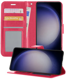 Forterra Samsung S23 Plus Hoesje Bookcase Cover met Kaarthouder - Donkerroze