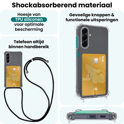 Forterra Samsung A26 Hoesje Kaarthouder met Koord Backcover Shockproof - Transparant