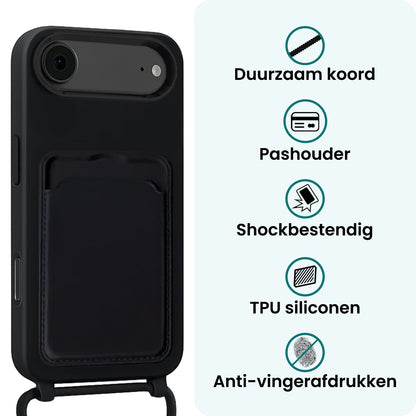 Forterra iPhone Air Hoesje Met Telefoonkoord en Pasjeshouder Siliconen - Zwart