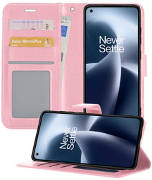 Forterra OnePlus Nord 2T Hoesje Bookcase Cover met Kaarthouder - Lichtroze