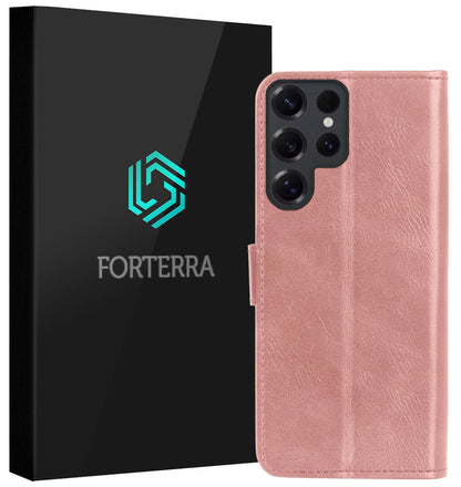 Forterra Samsung S25 Ultra Hoesje Bookcase Cover met Kaarthouder - Rosé goud