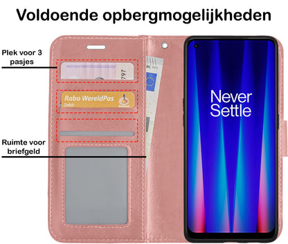 Forterra OnePlus Nord CE 2 Hoesje Bookcase Cover met Kaarthouder - Rosé goud