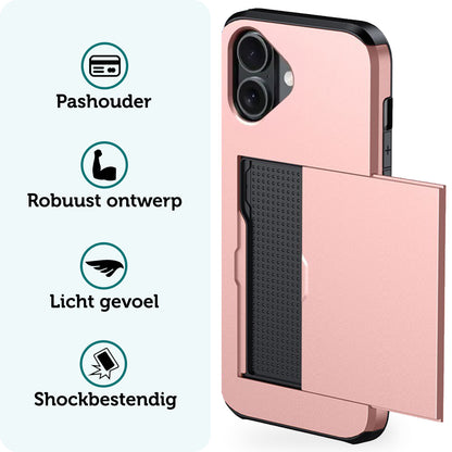 Forterra iPhone 16 Plus Hoesje Kaarthouder Hard Case Shockproof - Rosé goud