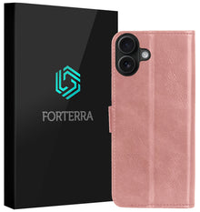 Forterra iPhone 17 Hoesje Bookcase Cover met Kaarthouder - Rosé goud